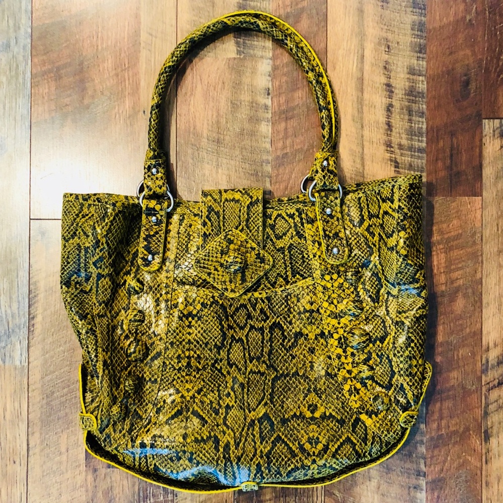 MICHAEL ROME Designs Yellow Snakeskin Leather Bag - Picture 2 of 7
